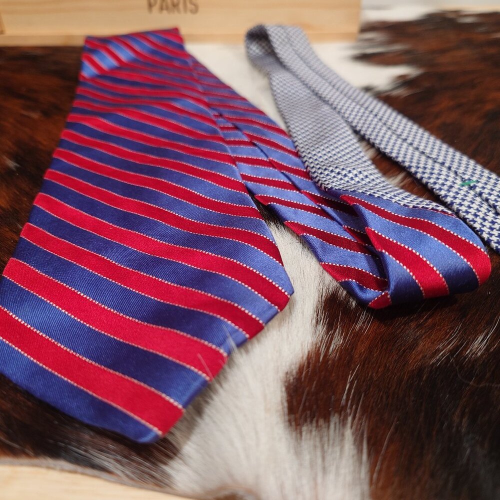 Tommy Hilfiger Blue and Red Striped Silk Tie